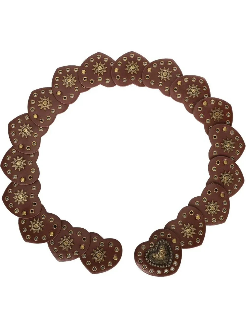 Women Dark Brown & Gold Wide Western Disc Belt Cowgirl Boho-Concho Leather Belt